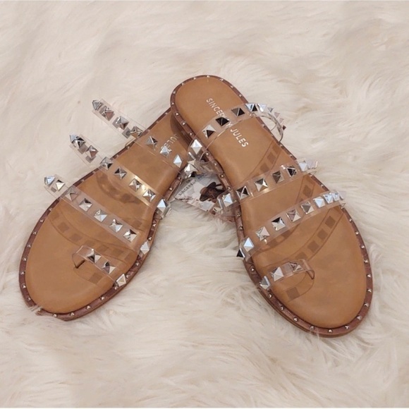 Sincerely Jules Tabbi Studded Sandals Clear NWOT - Picture 1 of 5